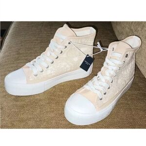 New American Eagle 6.5 US High-Top Platform Sneakers Crochet Canvas Boho Retro